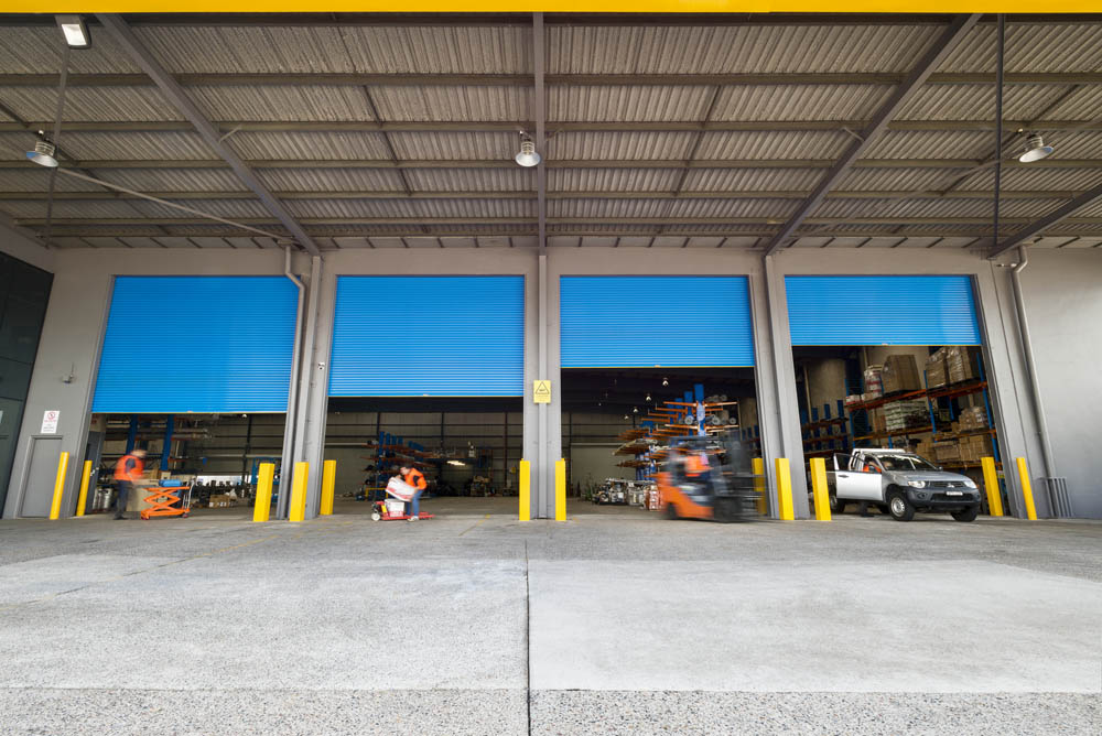 Roller doors at a warehouse loading area